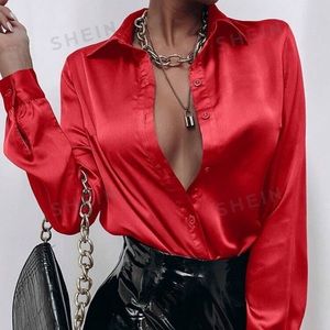 Red Satin Button Down